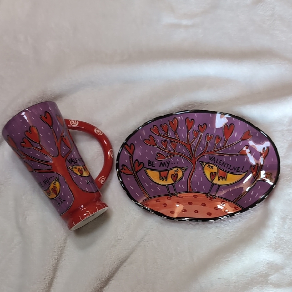 Studio Design Works Valentine's Day Mug and Plate Set birds hearts Be Mine!